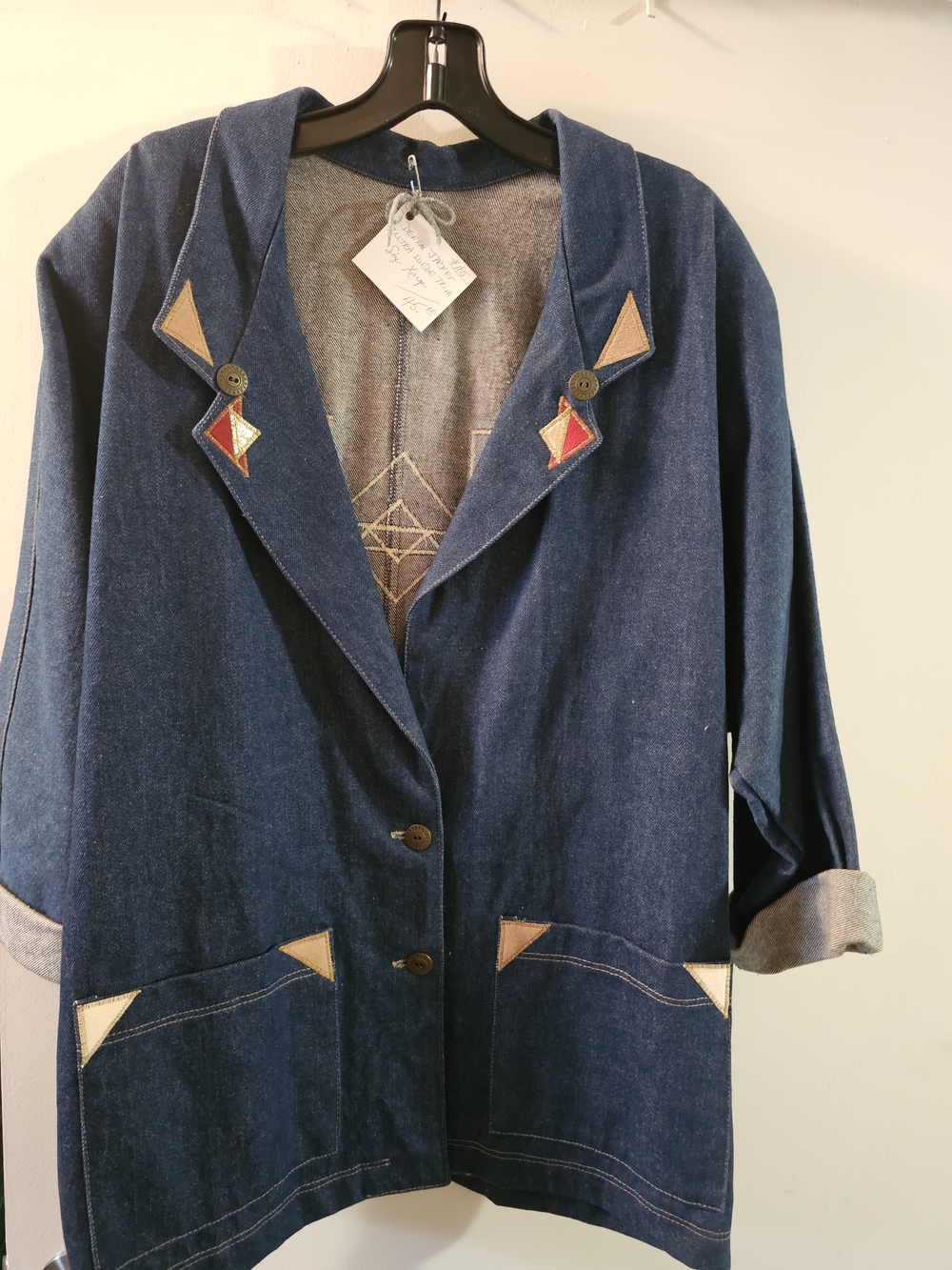 Vintage Denim Handmade Jacket with Rusty Red And Tan Ultrasuede Patches